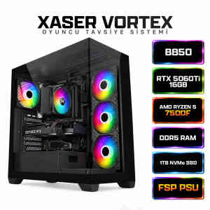 Xaser Vortex X140 Ryzen 5 7500F 32GB DDR5 Ram 1TB M.2 NVMe SSD 16GB RTX5060Ti Masaüstü Oyuncu Bilgisayarı - XASER
