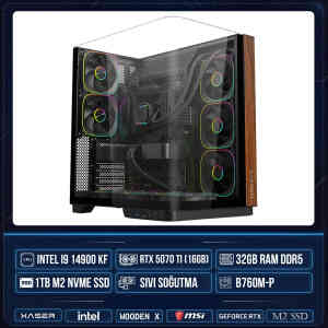 Xaser WOODEN X260 i9 14900KF 32GB DDR5 Ram 1TB M.2 NVMe SSD 16GB RTX5070 Ti Sıvı Soğutmalı Masaüstü Oyuncu OEM Bilgisayar - XASER