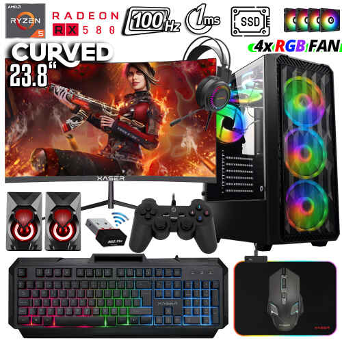 Xaser Xsr1039 Ryzen 5 3600 16GB Ram 1TB SSD 8GB RX580 23.8 100Hz Curved Oyun Hazır Sistem - 1
