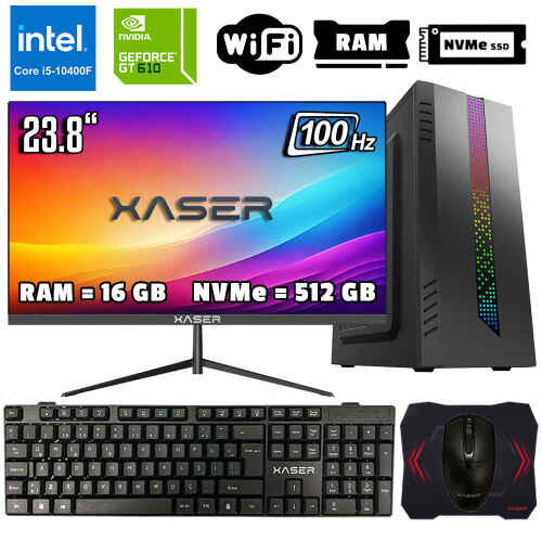Xaser Xsr1048 i5 10400F 16GB Ram 512GB M.2 NVMe SSD 2GB GT610 Ekran Kartı 23.8 Monitör Ofis Hazır Sistem - 1