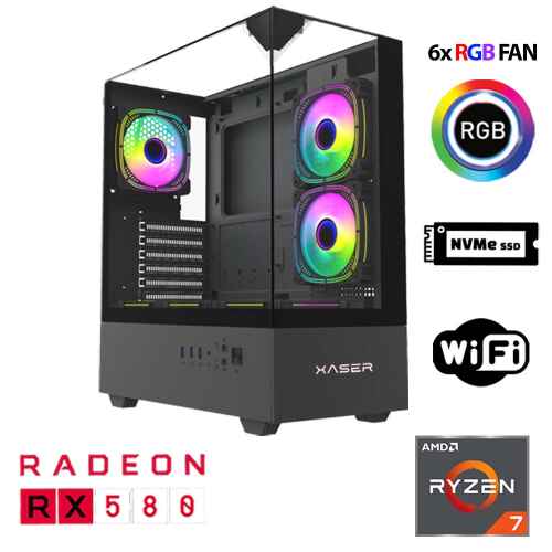 Xaser Xsr1112 Ryzen 7 5700X 32GB Ram 1TB M.2 NVMe SSD 8GB RX580 Oyun Hazır Sistem - 1