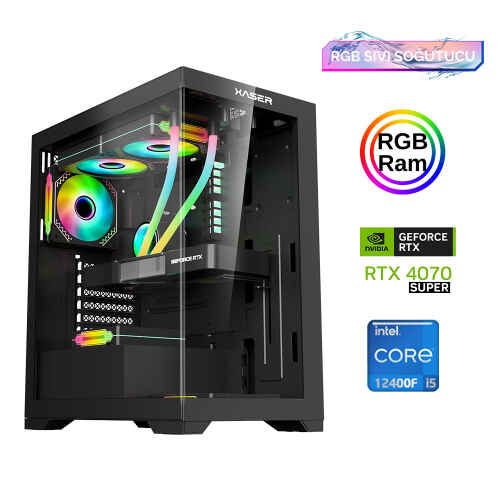Xaser Xsr841 i5 12400F 16GB Ram 512GB M.2 NVMe SSD 12GB RTX4070 SUPER Sıvı Soğutma Oyun Hazır Sistem - 1
