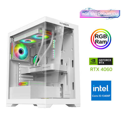 Xaser Xsr878 i5 13400F 16GB Ram 512GB M.2 NVMe SSD 8GB RTX4060 Ekran Kartı Masaüstü Oyuncu Bilgisayarı - 1