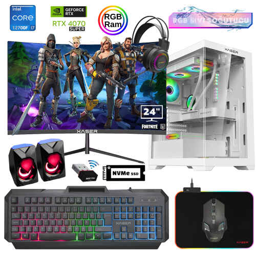 Xaser Xsr898 i7 12700F 16GB Ram 512GB M.2 NVMe SSD 12GB RTX4070 SUPER 23.8 180Hz Curved Oyuncu Tavsiye Sistem - 1