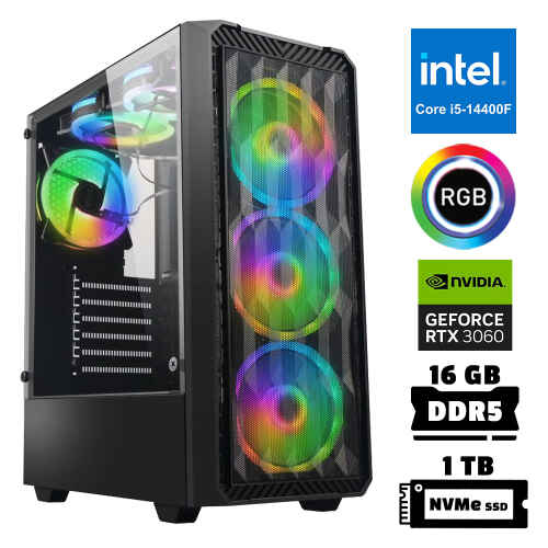 Xaser Xsr947 i5 14400F 16GB DDR5 Ram 1TB M.2 NVMe SSD 12GB RTX3060 Masaüstü Oyuncu Bilgisayarı - 1